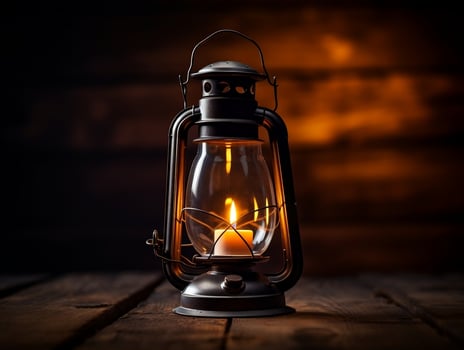 Beautiful lantern with a candle on it in front of a dark background generative ai photo