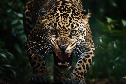 Angry jaguar in the rainforest. Generative AI photo