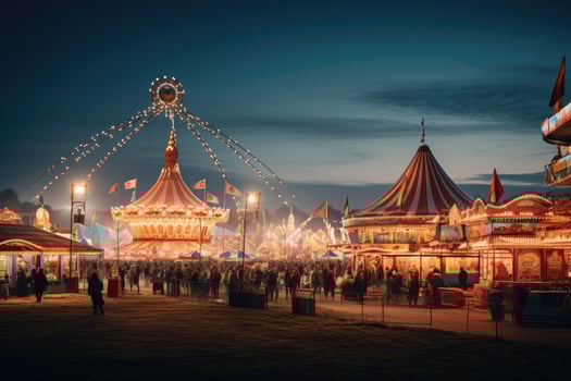 Unidentified people at the fairground rides in Munich, Germany. beertents and fairground rides on the oktoberfest in munich , AI Generated photo