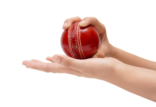 Female Bowler Grip To The Red Test Cricket Ball Closeup Photo Of Female Cricketer Hand About To Bowl