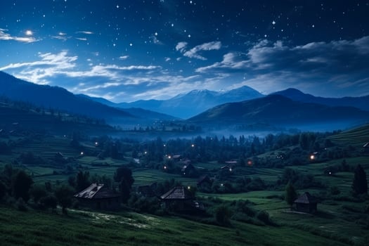 fairy tale night halloween village landscape aerial photography generative ai photo