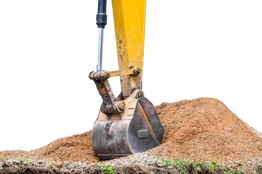 Large backhoe heavy dig soil stone photo
