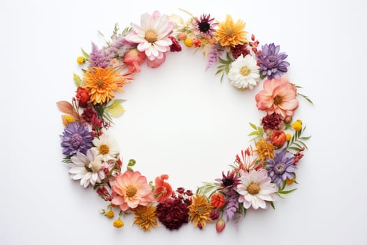 AI Generated flower wreath on white with copy space photo