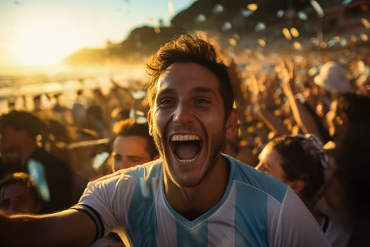 Argentine beach soccer fans celebrating a victory photo