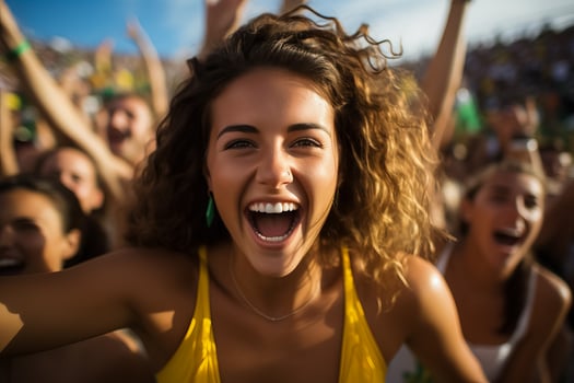 Brazilian beach soccer fans celebrating a victory photo