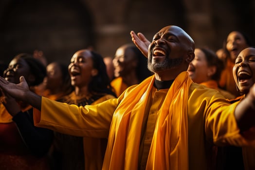 Choir of Christian gospel singers praising photo