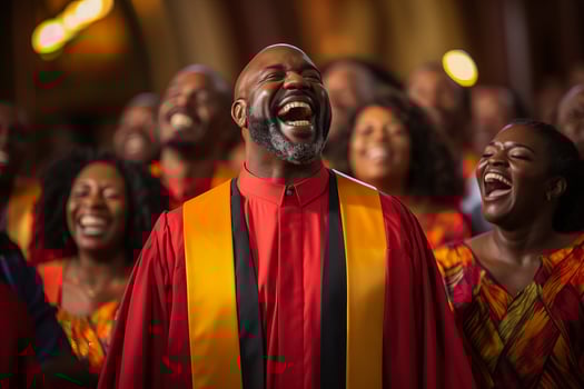 Choir of Christian gospel singers collectively praising Lord Jesus Christ photo