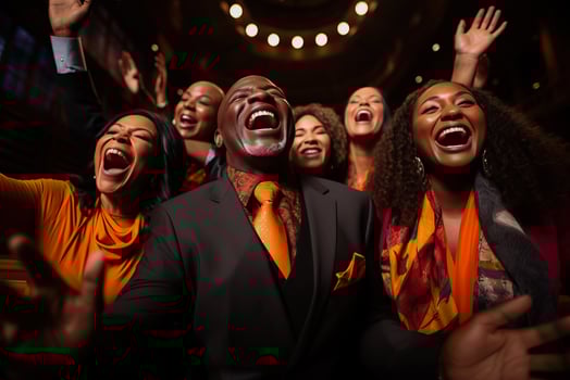 Ensemble of Christian gospel singers raising praise photo