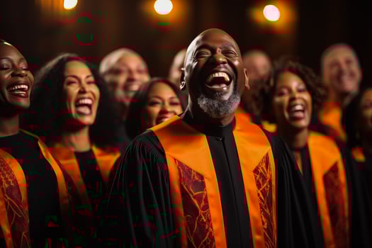 Choir of Christian gospel singers praising photo