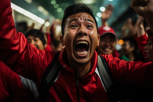 Indonesian football fans celebrating a victory photo