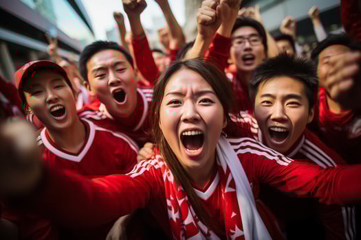 Japanese football fans celebrating a victory photo