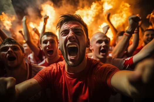 Polish football fans celebrating a victory photo