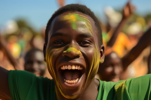 Senegalese beach soccer fans celebrating a victory photo