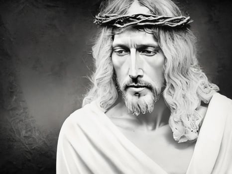 Jesus Christ Portrait Black and White Old Picture Banner. Ai Generative. photo
