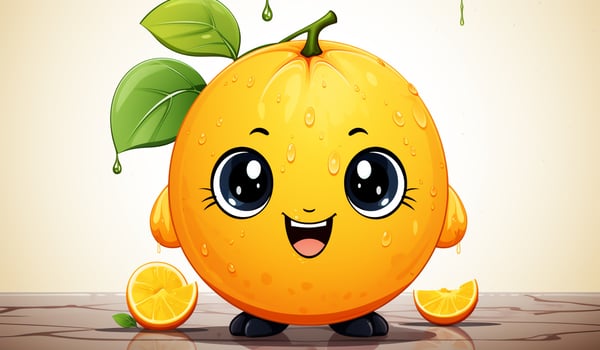 Funny orange with smiling face. AI generated photo