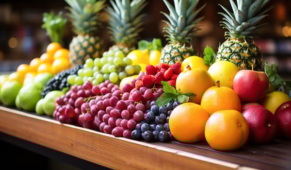Market stall selling fruit. AI generated photo
