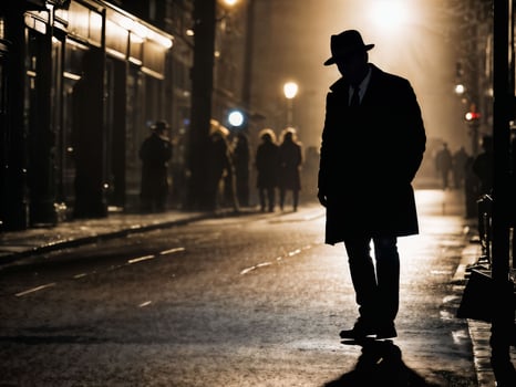 photo of serious detective man in crime scene, generative AI