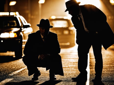 photo of serious detective man in crime scene, generative AI