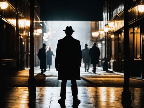 photo of serious detective man in crime scene, generative AI