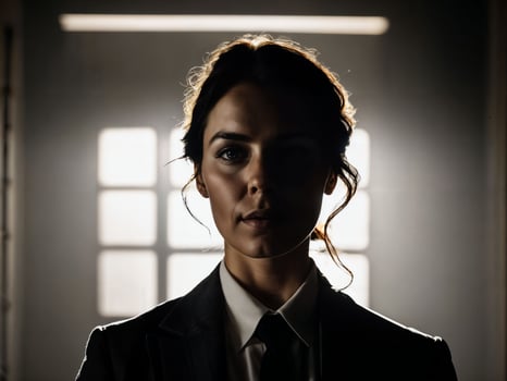 photo of serious detective woman in crime scene, generative AI