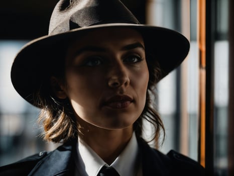 photo of serious detective woman in crime scene, generative AI