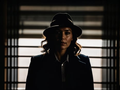 photo of serious detective woman in crime scene, generative AI