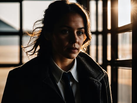 photo of serious detective woman in crime scene, generative AI