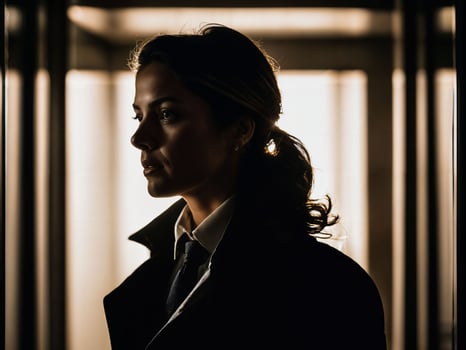 photo of serious detective woman in crime scene, generative AI