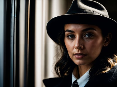photo of serious detective woman in crime scene, generative AI
