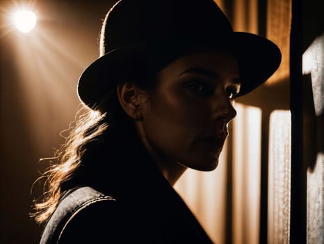 photo of serious detective woman in crime scene, generative AI