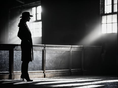 photo of serious detective woman in crime scene, generative AI