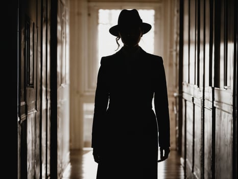 photo of serious detective woman in crime scene, generative AI