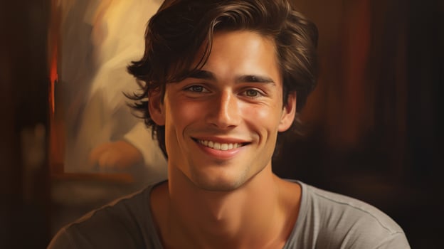 A man is smiling in a painting photo