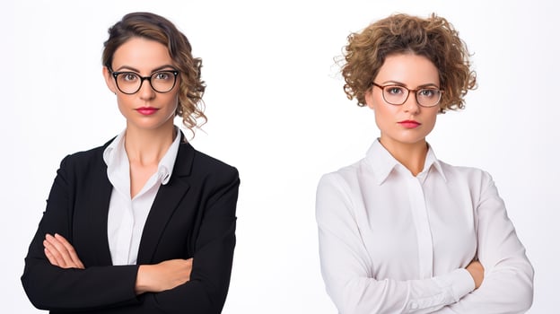 Two women in business attire standing side by side photo
