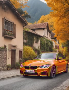 BMW car on the side of the city road Ai photo