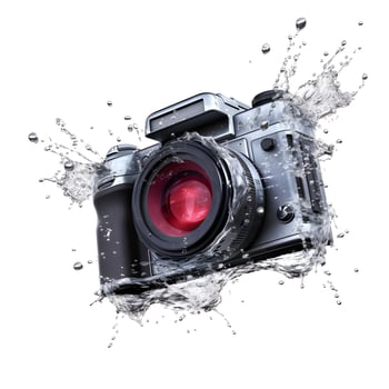 Camera in water splash. AI generetive photo