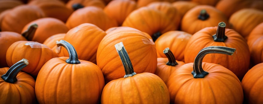 Several mini pumpkins at outdoor farmers market. Generative AI photo