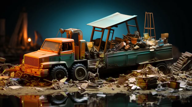 Garbage truck with waste. The concept of recycling, separate waste collection to improve the environment. AI generated photo