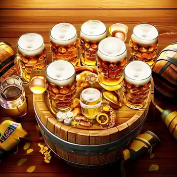Glasses of beer wheat with wooden barrel, Ai Generative photo