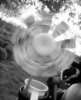 Photo on theme of colored plastic large children's toy wind turbine