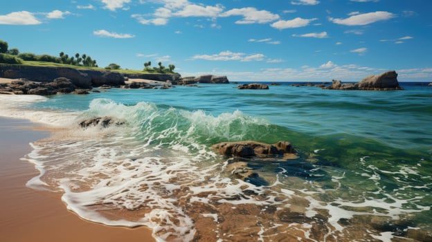 Green ocean and sandy seashore AI Generated photo