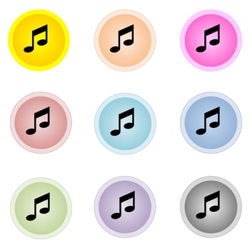 Set of colorful buttons with music notes photo