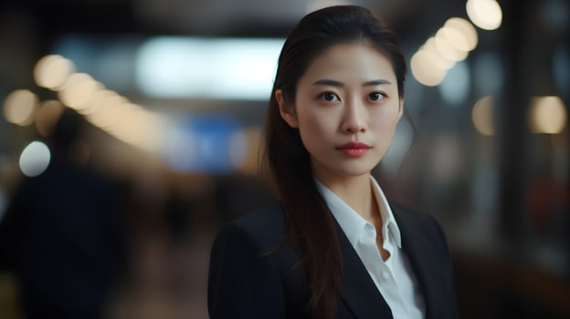 an asian business woman standing in an office. AI Generated photo