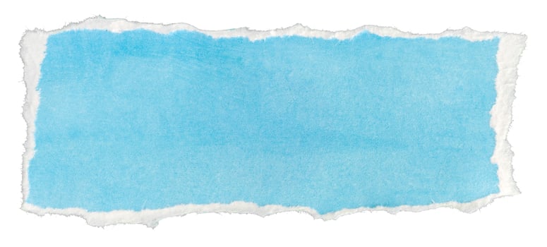 Ripped blue paper note message template isolated on white background photo