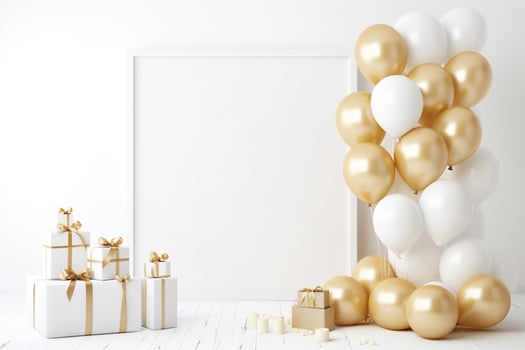 AI Generated white celebration background with balloons photo