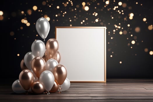 AI Generated Golden Frame Design with golden balloons photo