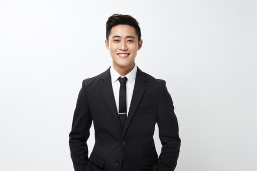 asian man in suit posing for camera photo
