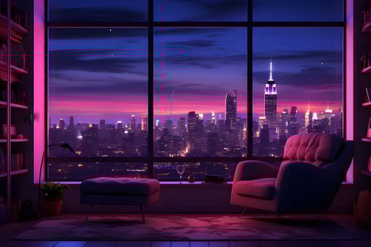 Room with purple ambient lightning AI Generative photo