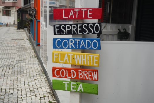 Cafe menu sign of different coffees selection photo
