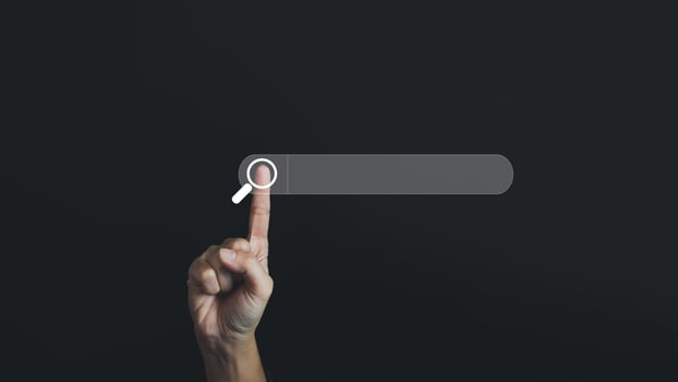 Search Engine optimization SEO concept, Businesswoman search for information on Internet, Using the search bar, Wireless Network, big data and accessing website information. photo